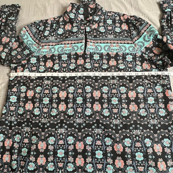 Eloquii Womens Size 22 Long Sleeve Shift Dress High Neck Blue Floral Tie At Neck - Picture 10 of 14